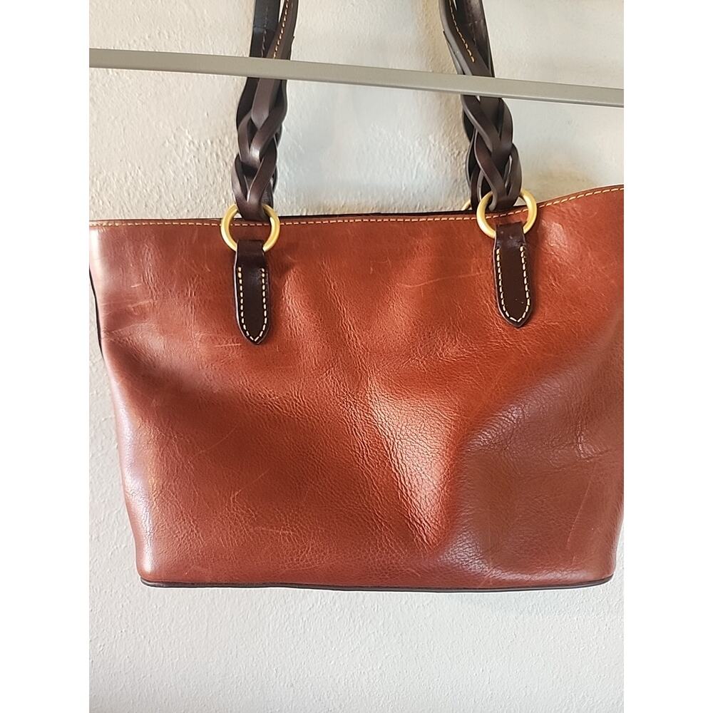 Dooney & Bourke Brown Leather Shoulder Tote with Dark Brown Handles - Picture 6 of 8